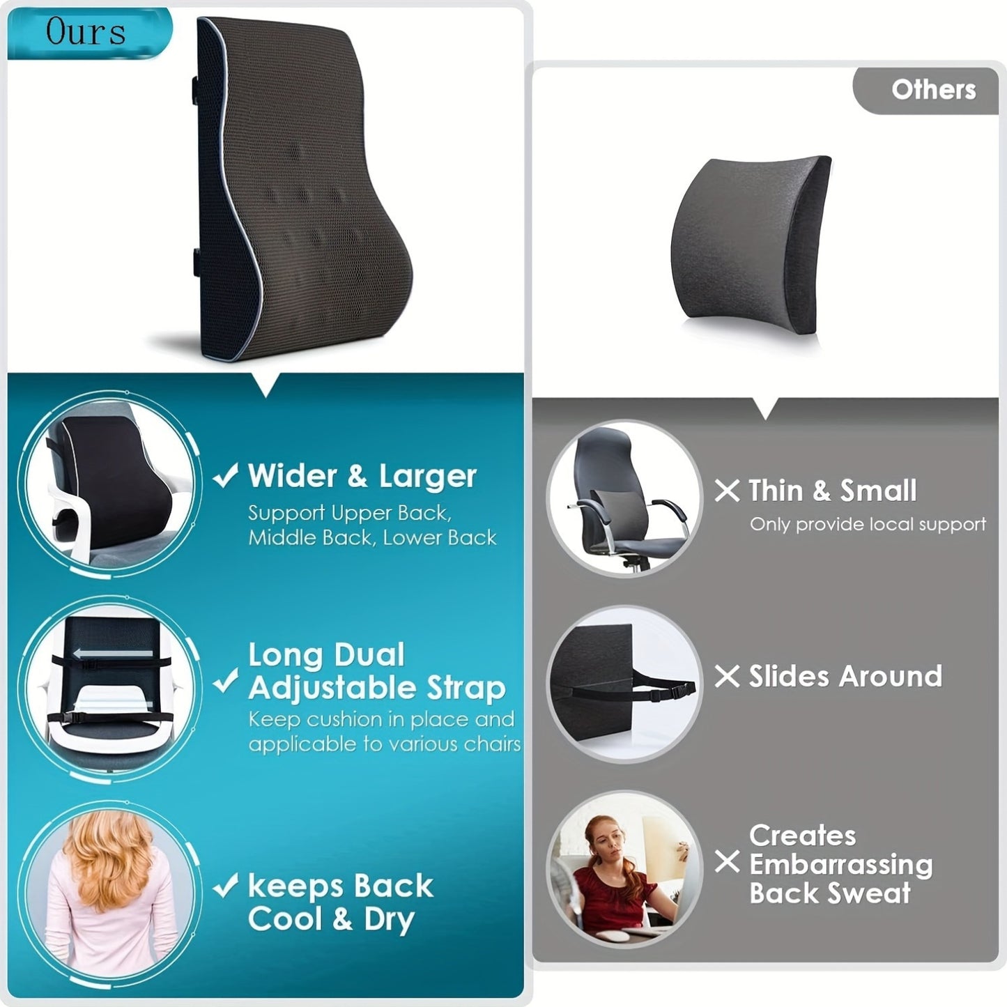 Ergonomic Memory Foam Lumbar Support Pillow with Breathable Polyester Mesh Cover