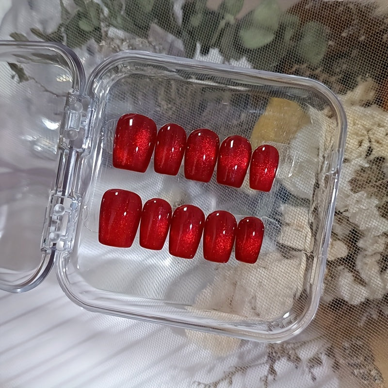 10pcs Sparkling Red Glitter Press-On Nails