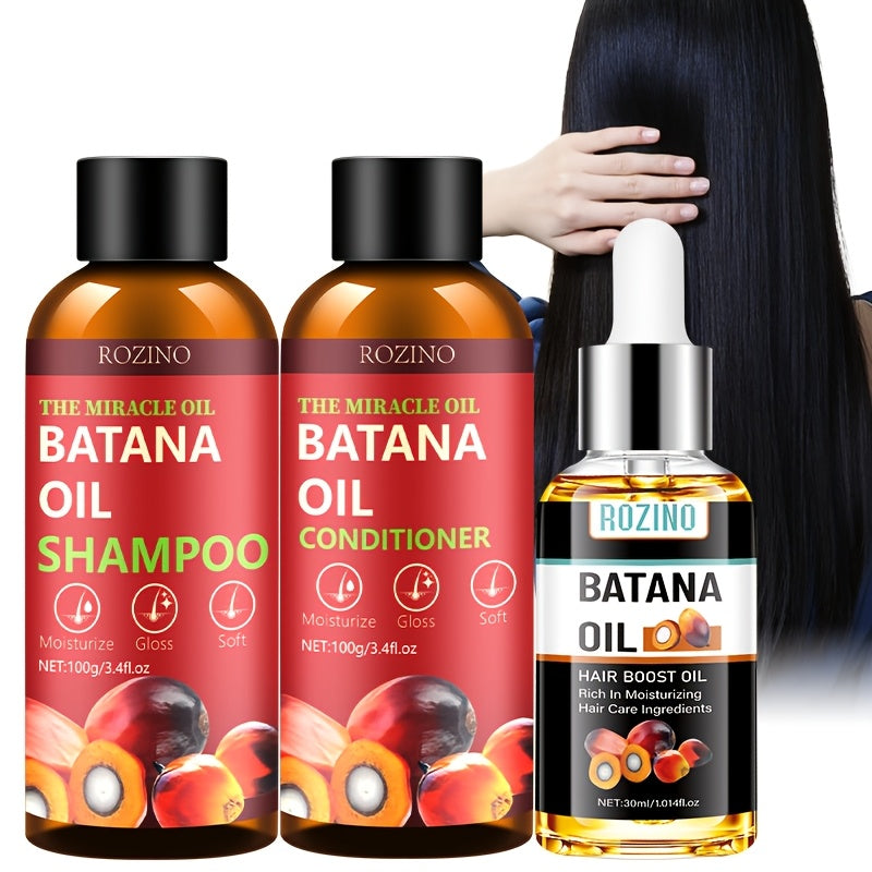 3pcs Batana Hair Care Essential Oil Set, Combined with Shampoo, Conditioner