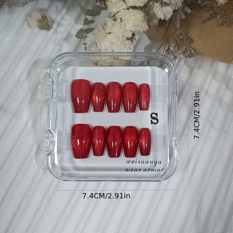 10pcs Sparkling Red Glitter Press-On Nails