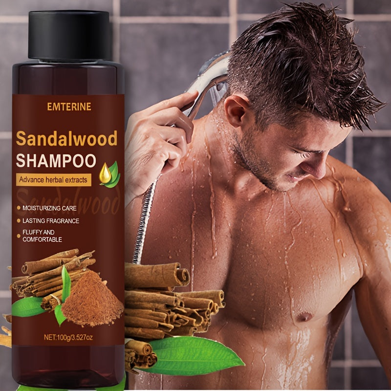 EMTERINE Men's Sandalwood Shampoo - 3-in-1, Long-Lasting Fragrance, Moisturizing & Nourishing, 100g