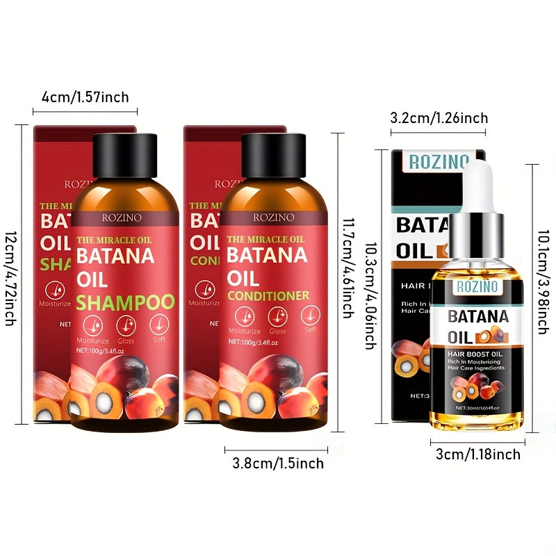 3pcs Batana Hair Care Essential Oil Set, Combined with Shampoo, Conditioner