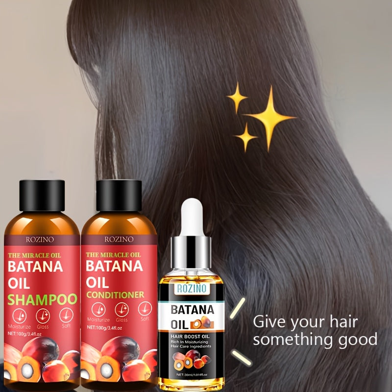 3pcs Batana Hair Care Essential Oil Set, Combined with Shampoo, Conditioner
