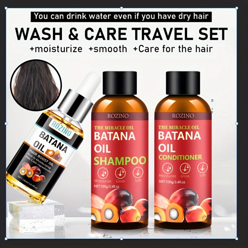 3pcs Batana Hair Care Essential Oil Set, Combined with Shampoo, Conditioner