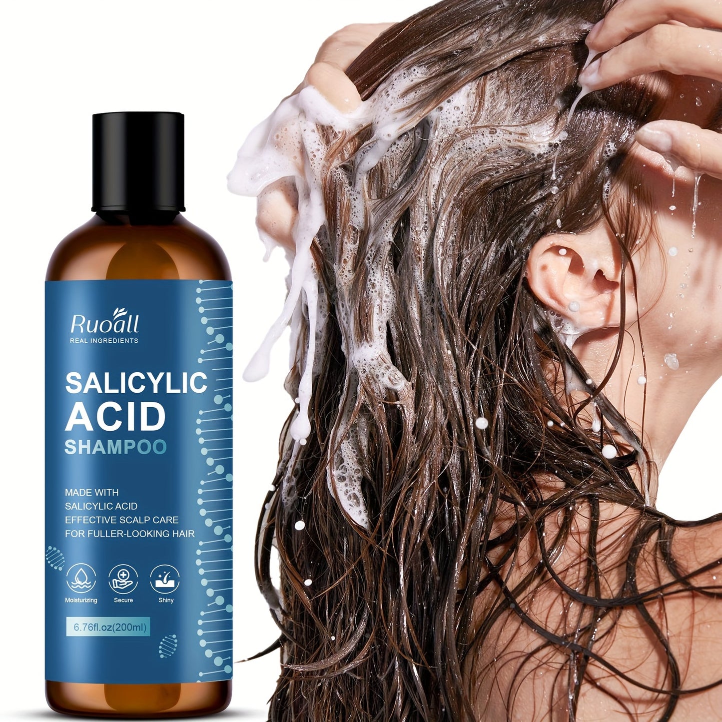 Salicylic Acid Shampoo 6.76fl.oz - High-Concentrate Essence with Biopeptide & Vitamin Blend, Moisturizing for All Hair Types,