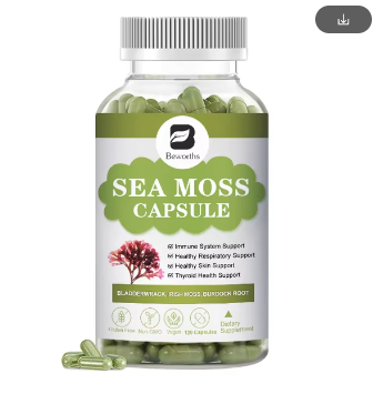 BEWORTHS 120Pills Organic Sea Moss Capsules for Immune System Energy Gut Health Skin & Joint Support Raw Seamoss Pills & Powder