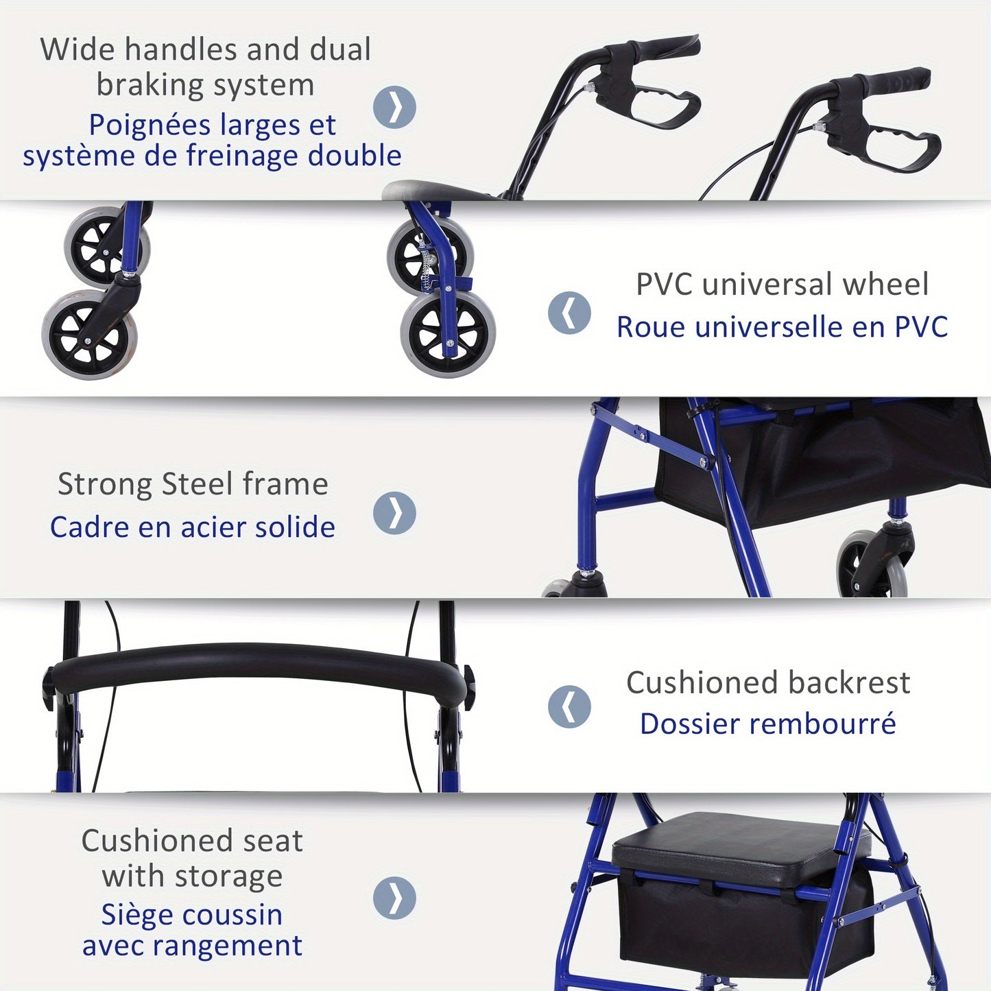 HOMCOM Folding Aluminum Rollator Walker with Adjustable Handle Height