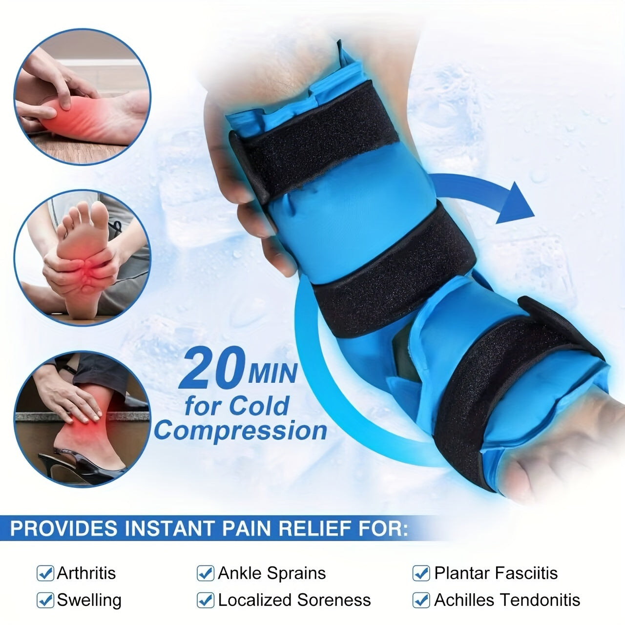 Reusable Ankle Ice Pack Wrap for Pain Relief & Injury Recovery