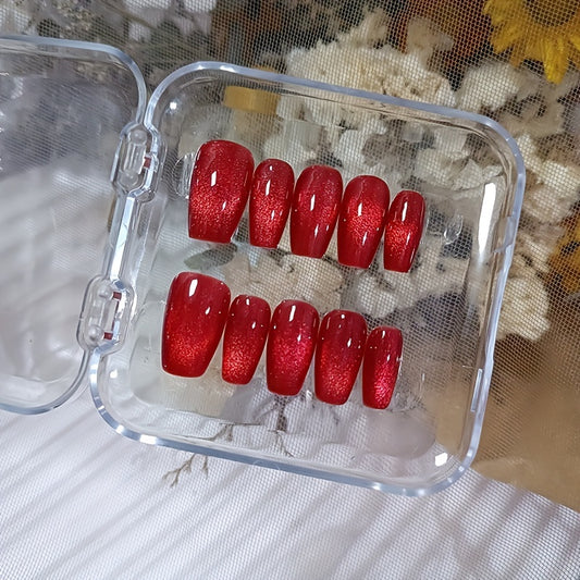 10pcs Sparkling Red Glitter Press-On Nails