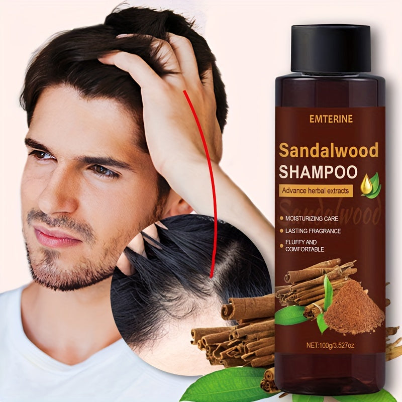 EMTERINE Men's Sandalwood Shampoo - 3-in-1, Long-Lasting Fragrance, Moisturizing & Nourishing, 100g