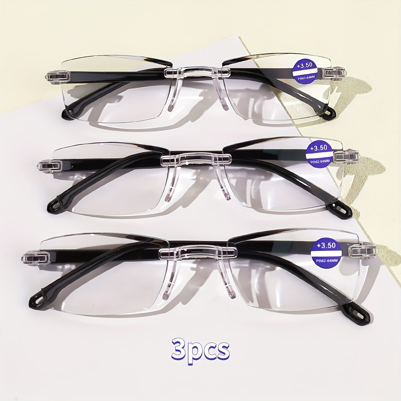3-Pack Rimless Reading Glasses with Blue Light Filter