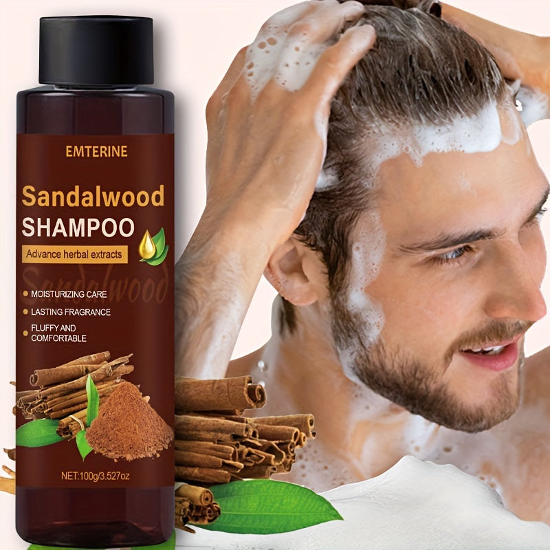 EMTERINE Men's Sandalwood Shampoo - 3-in-1, Long-Lasting Fragrance, Moisturizing & Nourishing, 100g