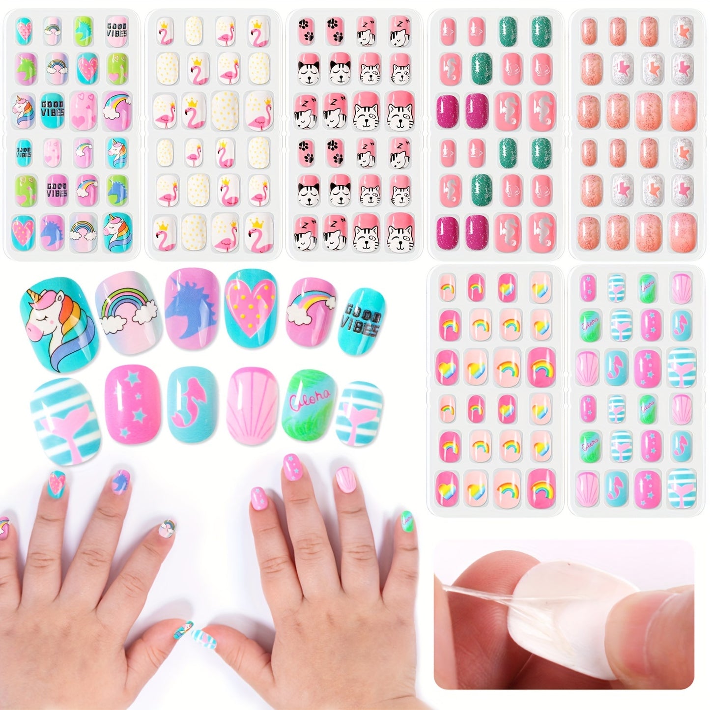 168-Piece Vibrant Short Almond Shaped Glossy Press-On Nail Set