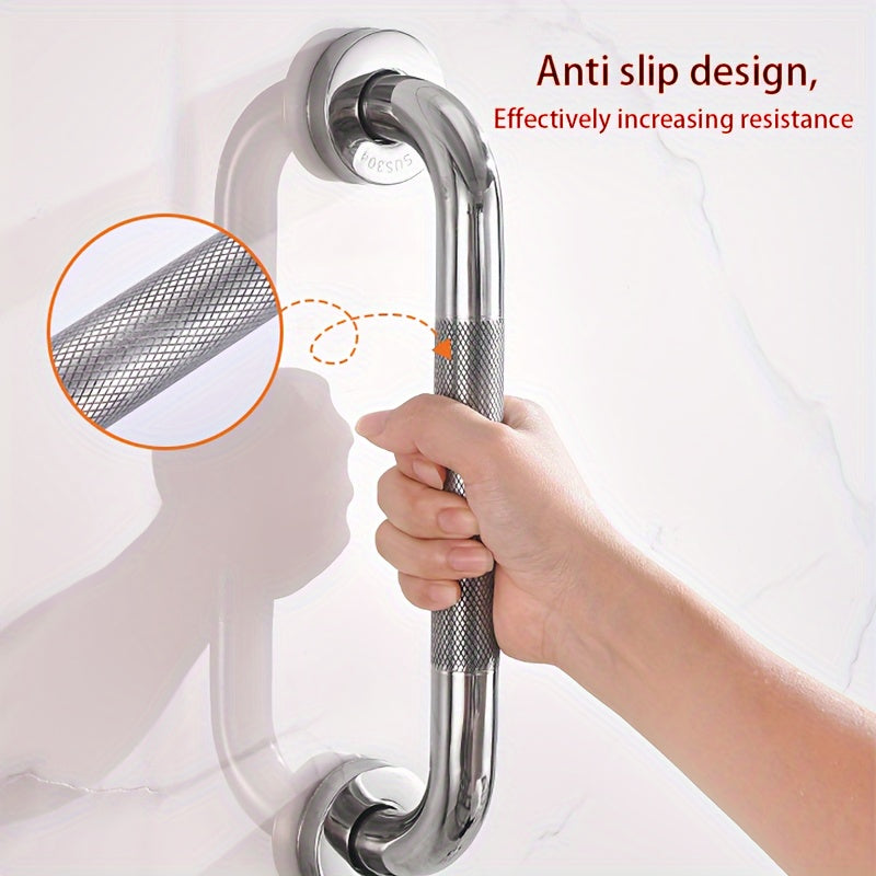 2 pcs Knurled Safety Handrails, Stainless Steel Bathroom And Bathtub Handrails
