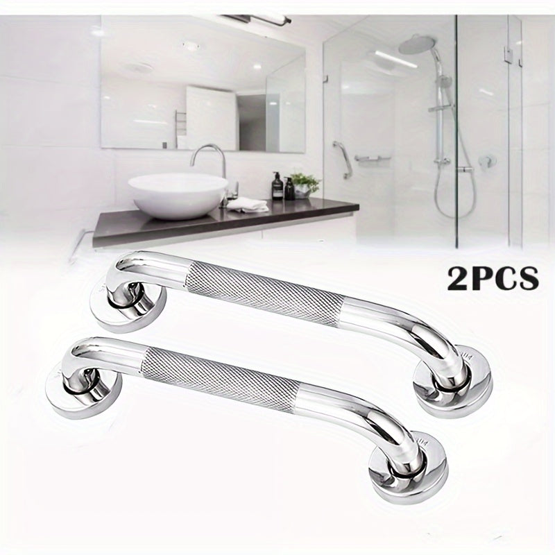 2 pcs Knurled Safety Handrails, Stainless Steel Bathroom And Bathtub Handrails