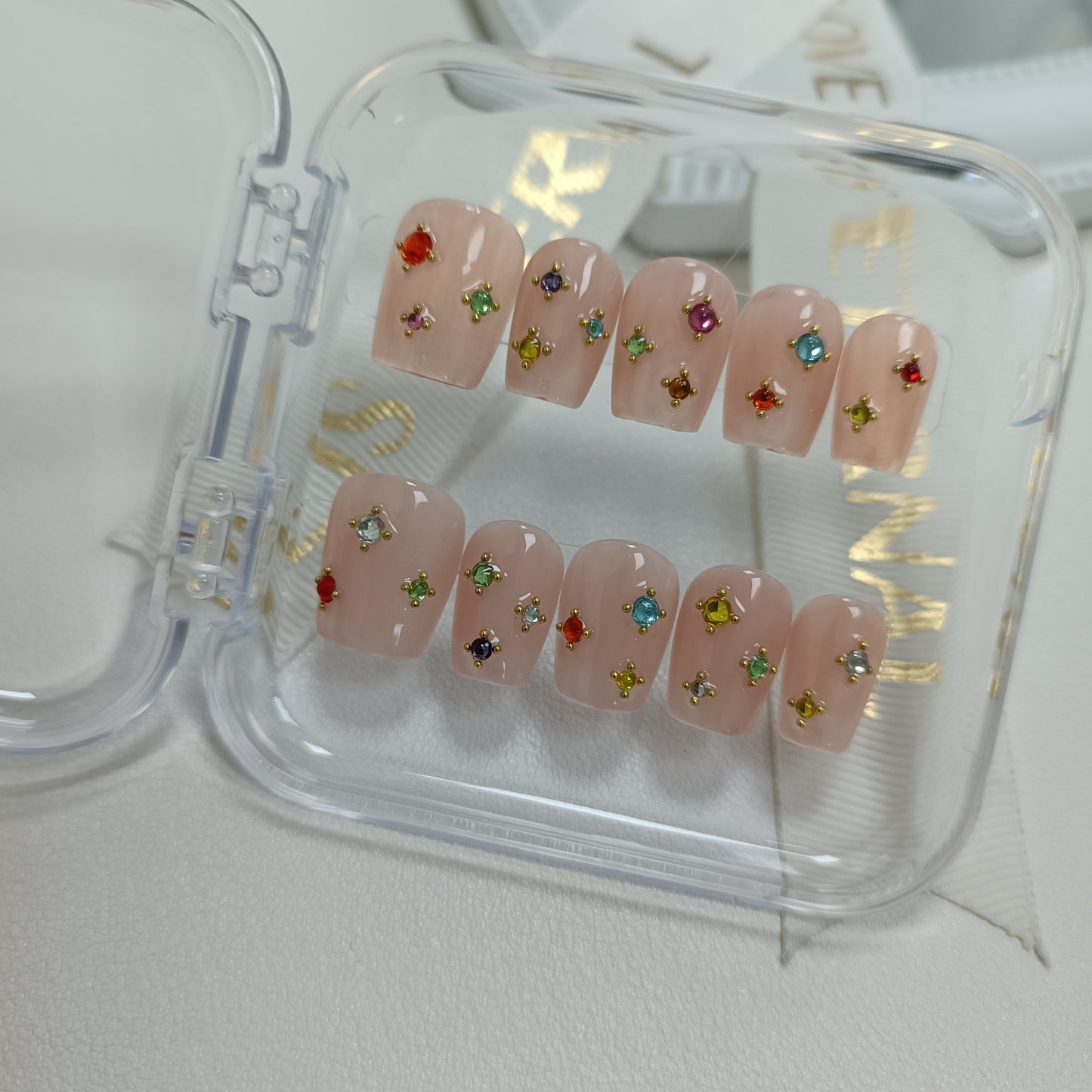 Glamorous Handmade Coffin Nails with Sparkling Rhinestones