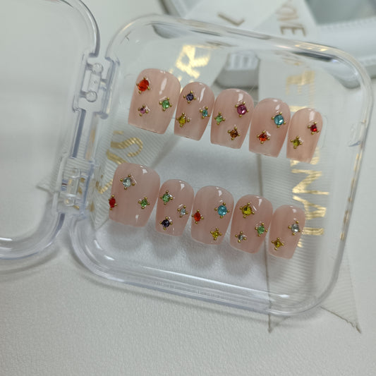 Glamorous Handmade Coffin Nails with Sparkling Rhinestones