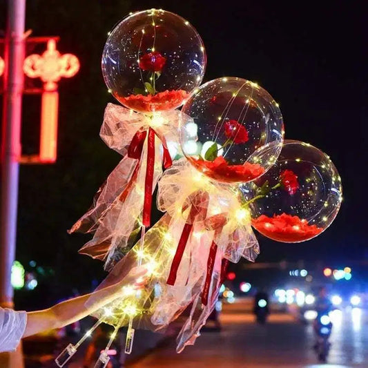 Handle Led Balloon With Sticks Luminous Transparent Rose Bouque