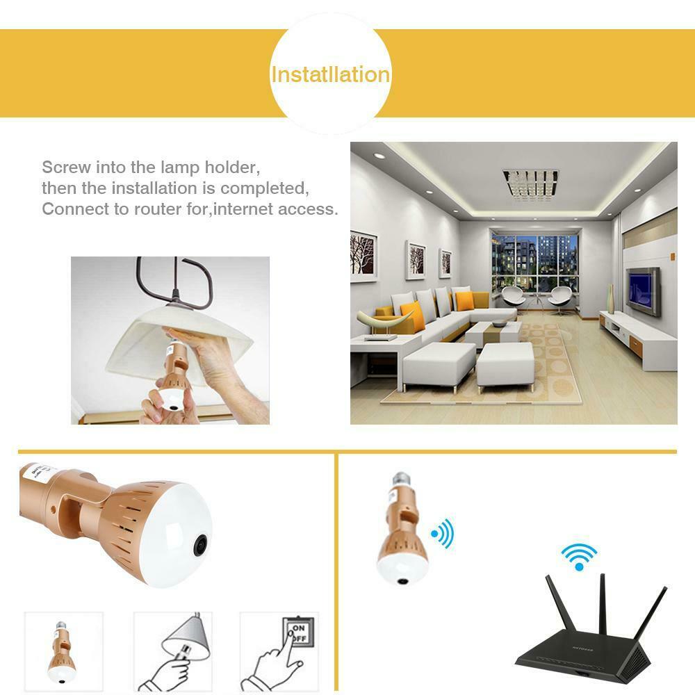 Camera Bulb Lamp light Wireless 2MP HD 360 Degrees Panoramic