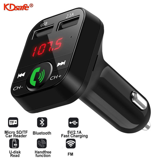 KDsafe Bluetooth Wireless Car kit Handfree LCD FM Transmitter Dual USB Car Charger